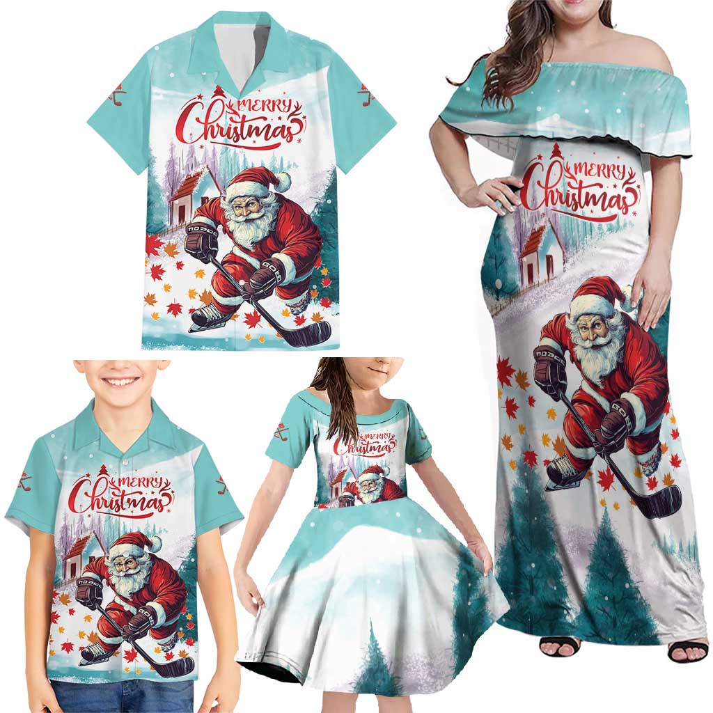 Personalized Canada Santa Playing Hockey Family Matching Off Shoulder Maxi Dress and Hawaiian Shirt - Wonder Print Shop