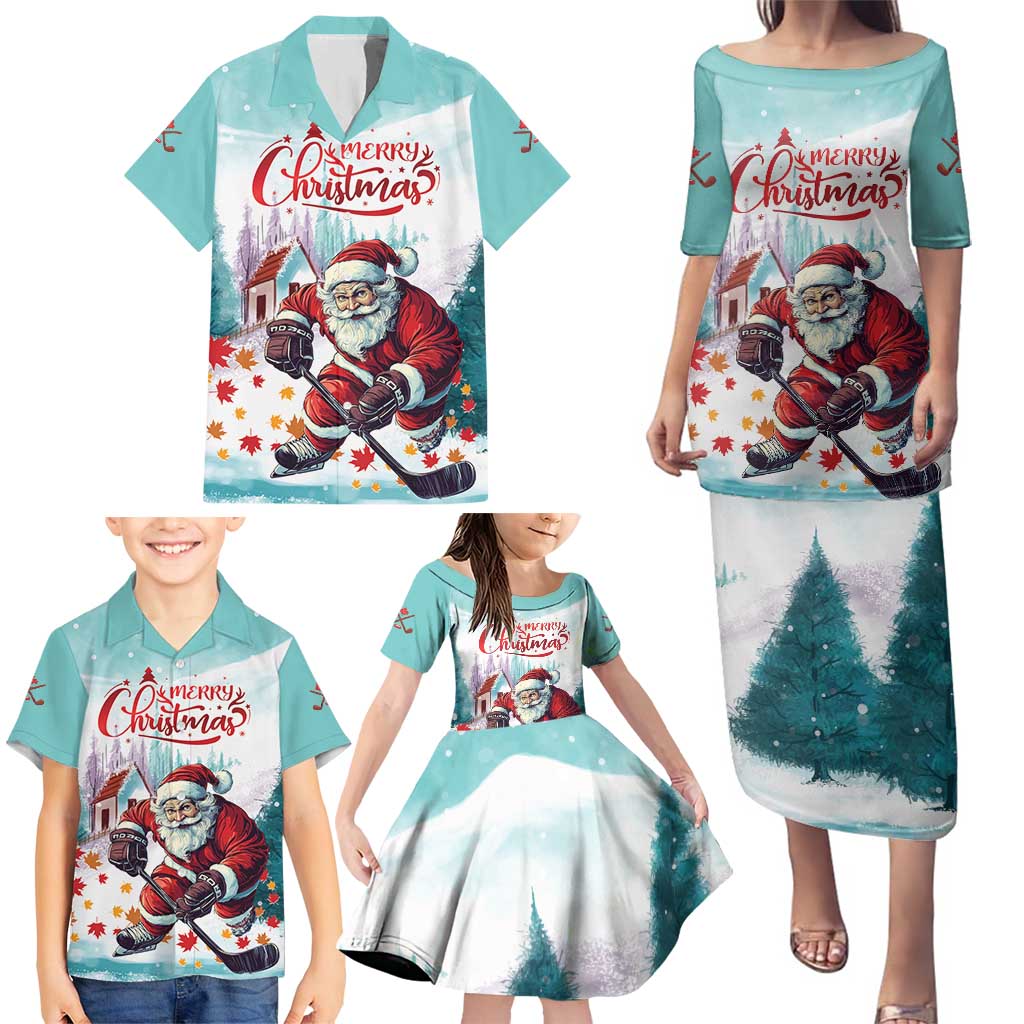 Personalized Canada Santa Playing Hockey Family Matching Puletasi and Hawaiian Shirt - Wonder Print Shop