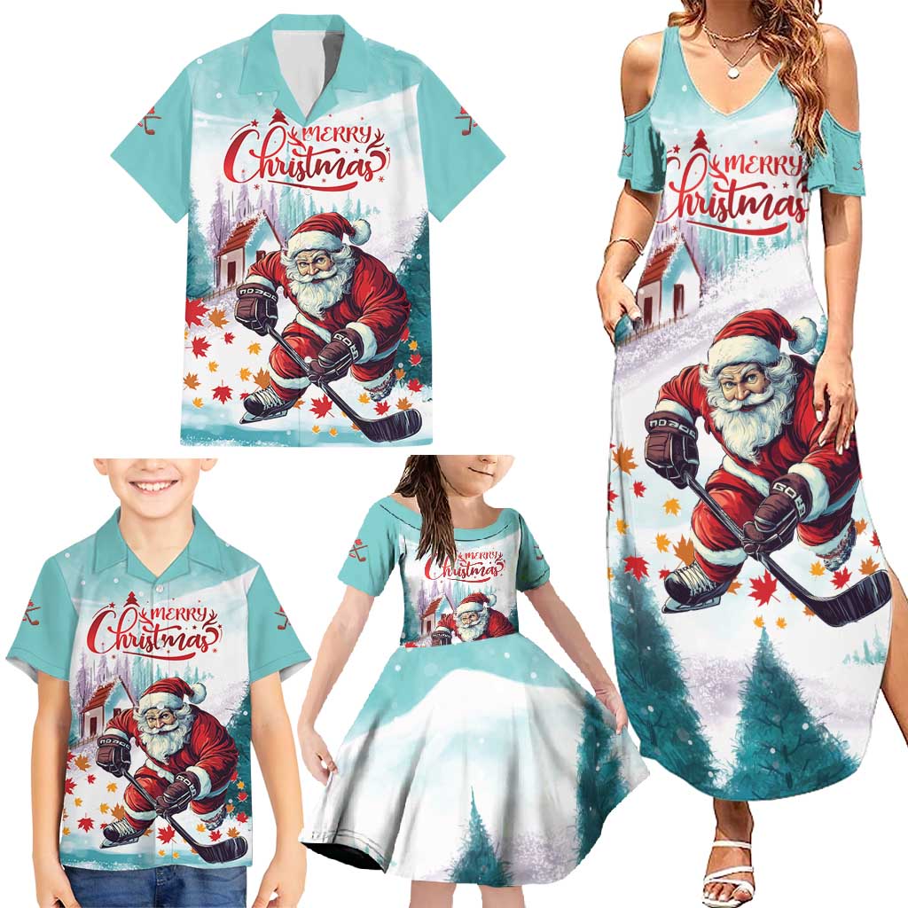 Personalized Canada Santa Playing Hockey Family Matching Summer Maxi Dress and Hawaiian Shirt - Wonder Print Shop