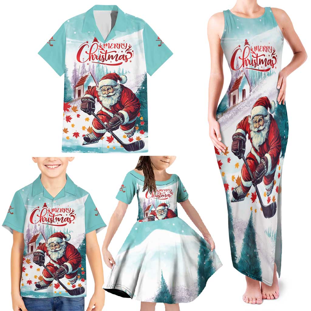 Personalized Canada Santa Playing Hockey Family Matching Tank Maxi Dress and Hawaiian Shirt - Wonder Print Shop