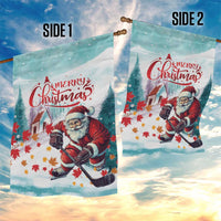 Double-sided mint garden flag with Santa hockey on both sides reading 'Merry Christmas'