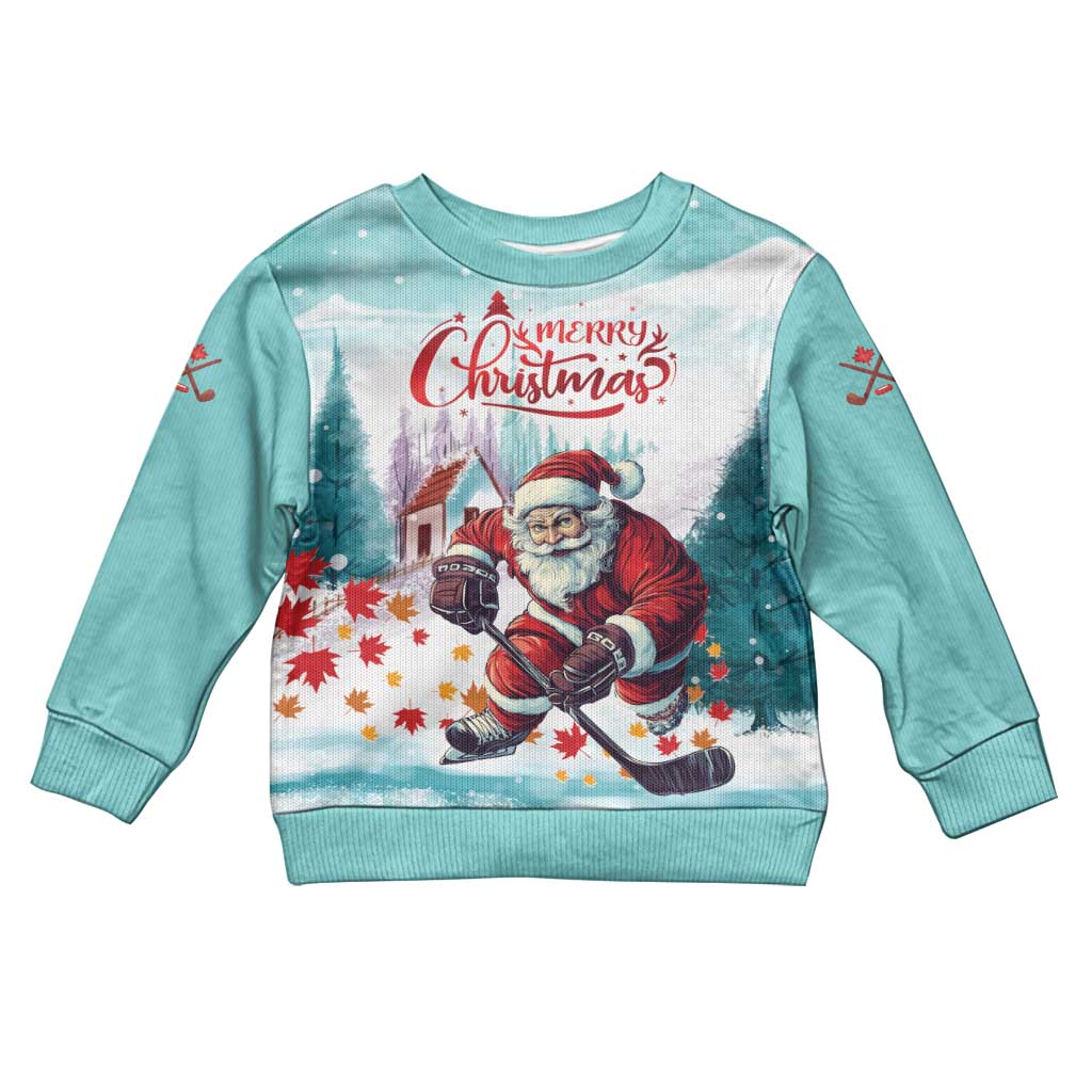 Canada Santa Playing Hockey Kid Ugly Christmas Sweater - Wonder Print Shop