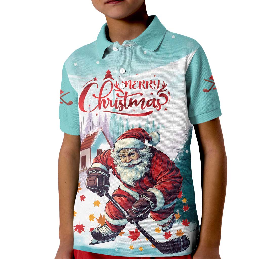 Personalized Canada Santa Playing Hockey Kid Polo Shirt - Wonder Print Shop