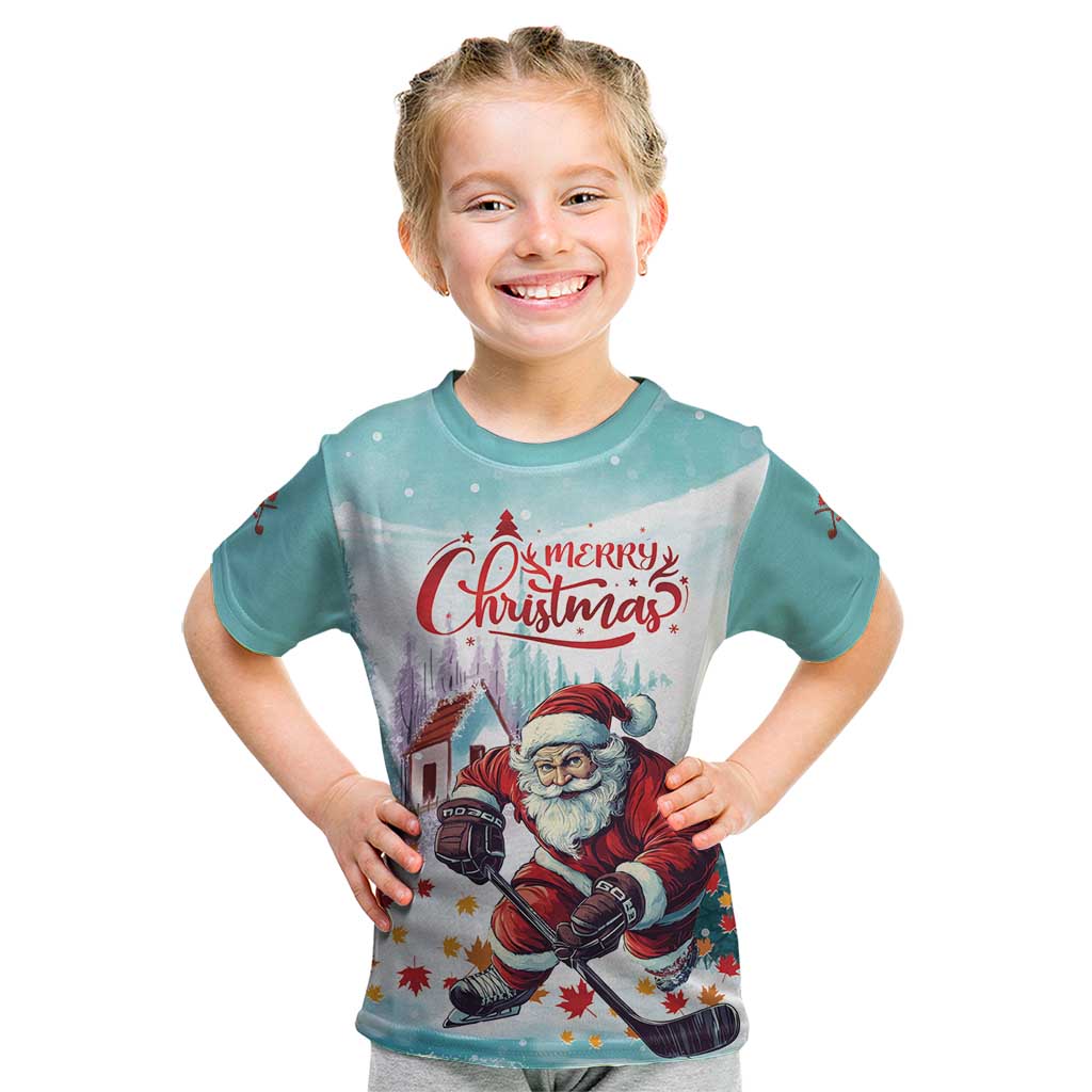 Personalized Canada Santa Playing Hockey Kid T Shirt - Wonder Print Shop