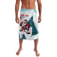 Mint shorts with Santa hockey print, 'YOUR TEXT' graphic, elastic waistband