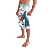 Mint shorts with Santa hockey side graphic and 'YOUR TEXT' text, elastic waistband
