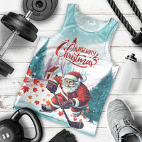 Men's mint tank top with Merry Christmas Santa hockey graphic laid flat