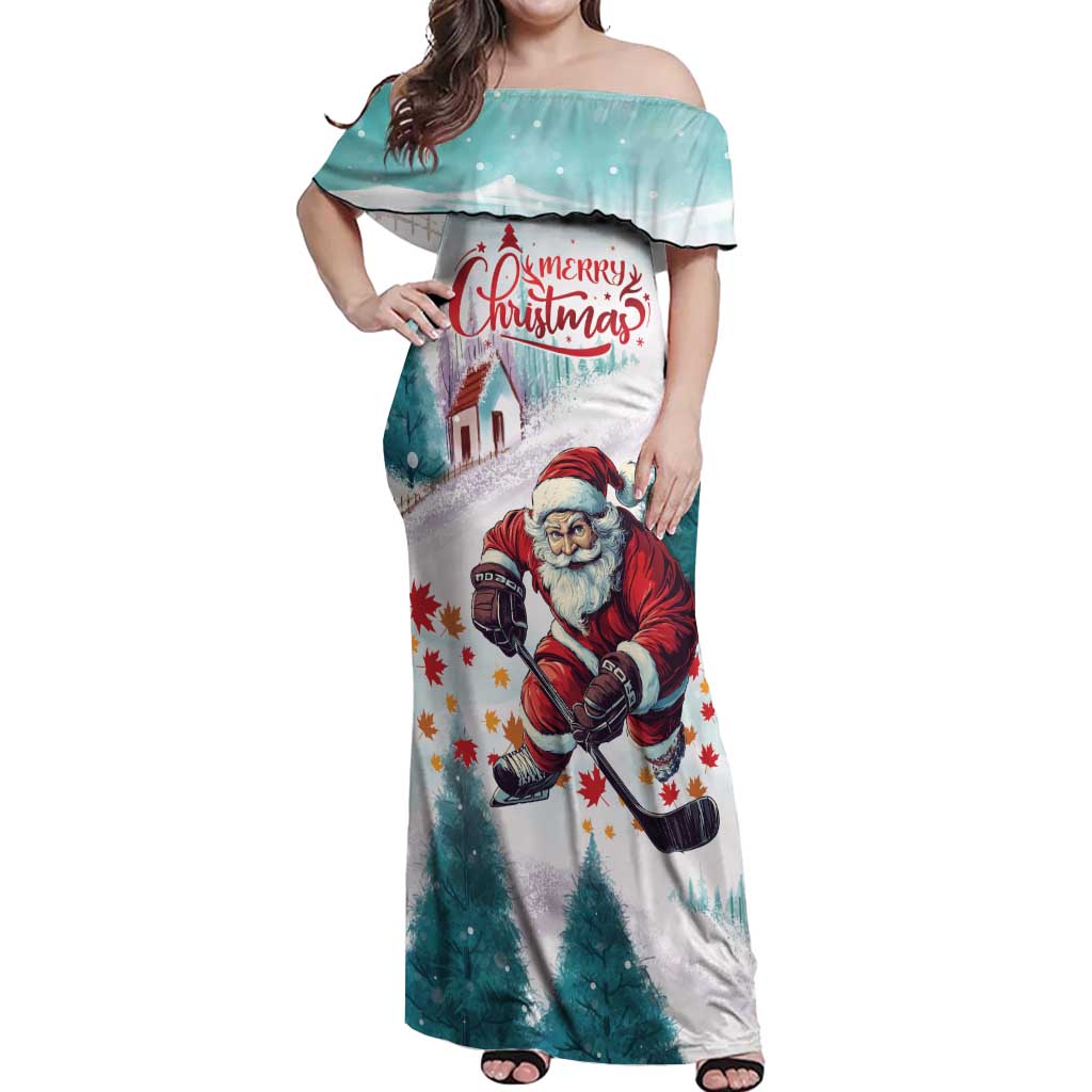 Personalized Canada Santa Playing Hockey Off Shoulder Maxi Dress - Wonder Print Shop