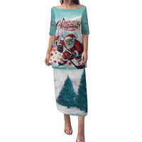 Mint long T-shirt dress with Santa hockey print and Merry Christmas text