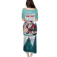 Mint long T-shirt dress, Santa hockey graphic with Your Text on upper back