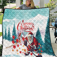 Mint quilt with Santa playing hockey, diamond quilting, 'Merry Christmas' text