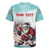 Mint Christmas hockey rugby jersey back with red YOUR TEXT and Santa hockey graphic