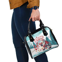 Mint tote-style handbag with black strap and Merry Christmas Santa front print