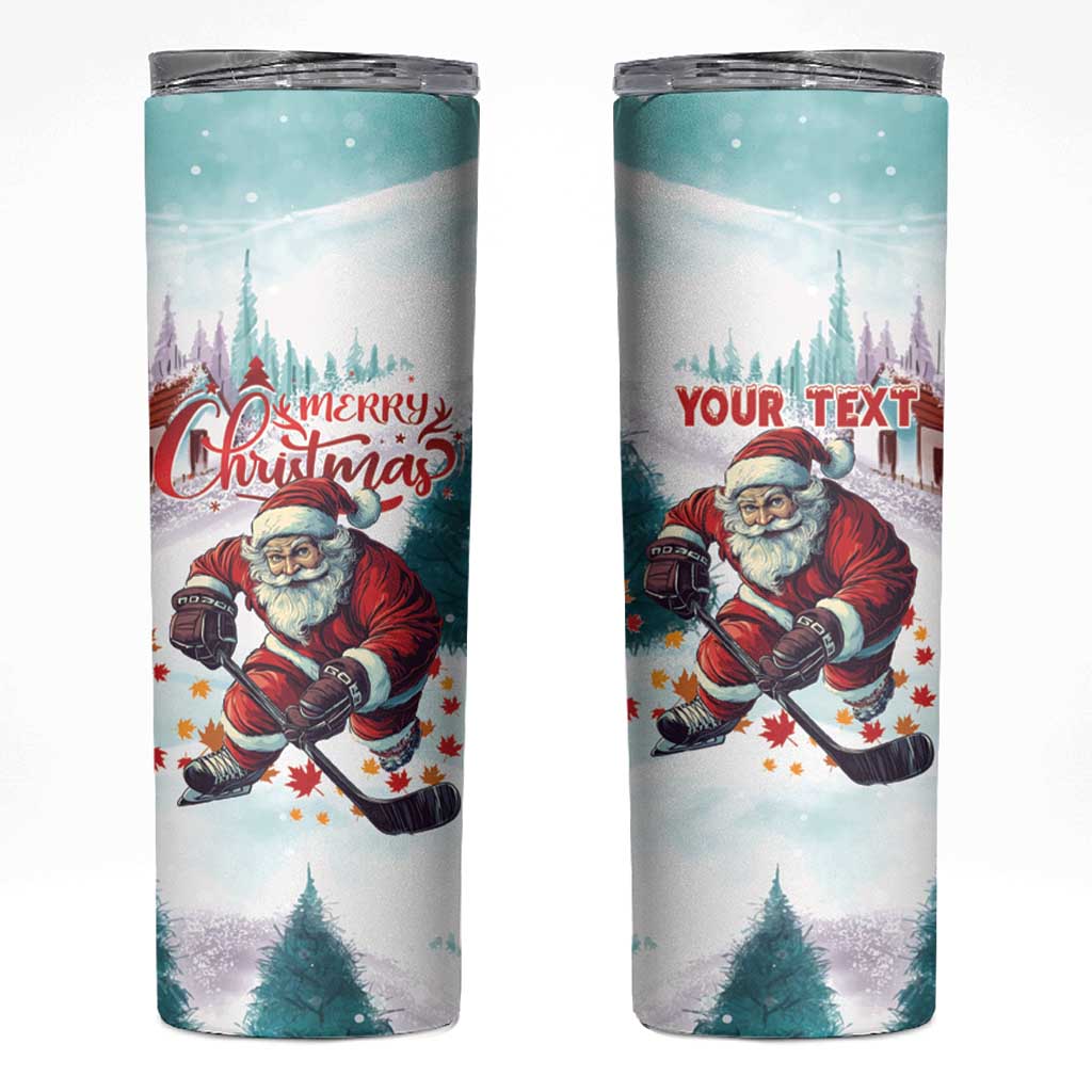 Personalized Canada Santa Playing Hockey Skinny Tumbler