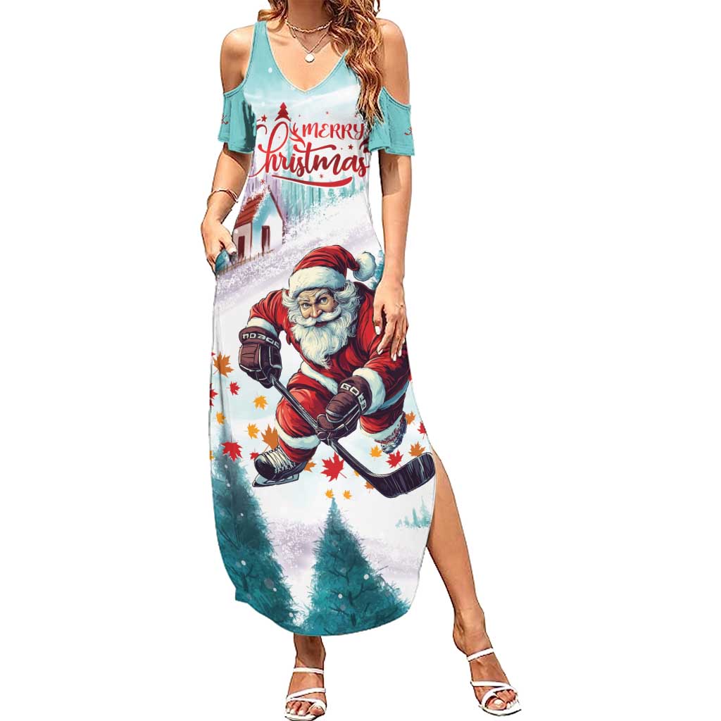 Personalized Canada Santa Playing Hockey Summer Maxi Dress