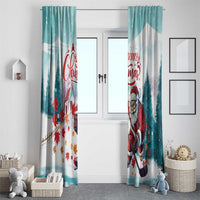Mint Christmas curtain panels with Santa playing hockey, pine trees and maple leaves decor