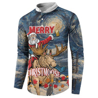 Long-sleeve button sweatshirt with Santa riding moose and 'MERRY CHRISTMOOSE' design