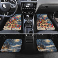 Car floor mats with Santa riding moose in starry night, with 'YOUR TEXT' (front pair)
