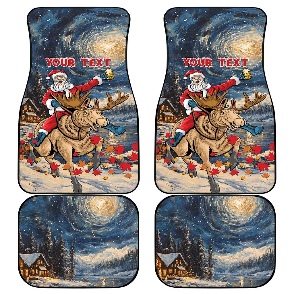 Set of 4 car floor mats with Santa riding moose in starry night, 'YOUR TEXT' design
