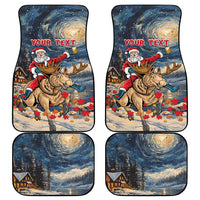 Set of 4 car floor mats with Santa riding moose in starry night, 'YOUR TEXT' design
