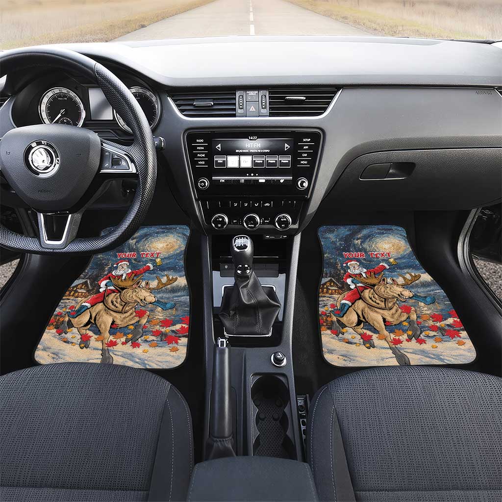 Car floor mats front pair with Santa riding moose, starry night, 'YOUR TEXT' artwork