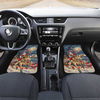 Car floor mats front pair with Santa riding moose, starry night, 'YOUR TEXT' artwork