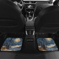 Car rear floor mats pair with Santa riding moose in starry night, 'YOUR TEXT' design