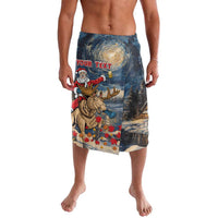 Men's printed Santa riding moose shorts with starry night landscape and text panel