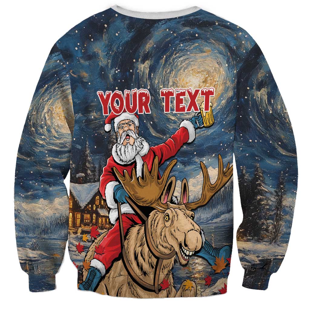 Unisex Christmas sweatshirt with Santa riding moose and starry night Your Text print