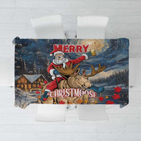 Christmas tablecloth with Santa riding a moose under a starry night sky