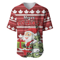 Red baseball jersey with maple leaf pattern, Merry Christmas text and Santa graphic