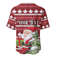 Red baseball jersey with Canadian maple leaf knit pattern, Santa and custom text