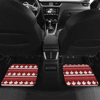 Red car floor mats with white maple leaf stripe pattern; front set of two