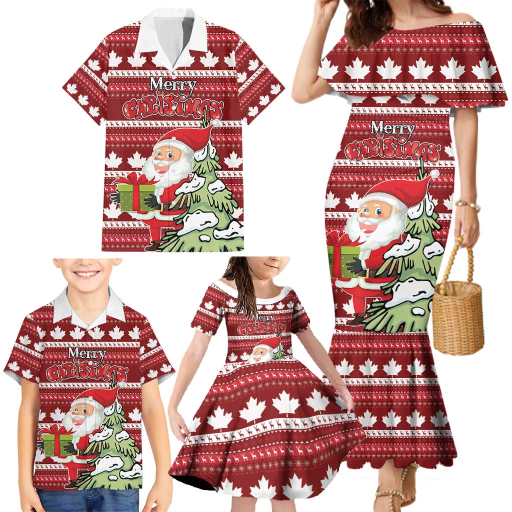 Personalized Canada Christmas Family Matching Mermaid Dress and Hawaiian Shirt Maple Leaf Pattern - Wonder Print Shop