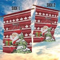 Two-sided red Christmas garden flag with maple leaf pattern, Santa scenes on both sides