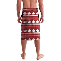 Red Christmas print shorts with maple leaf and striped snowflake pattern