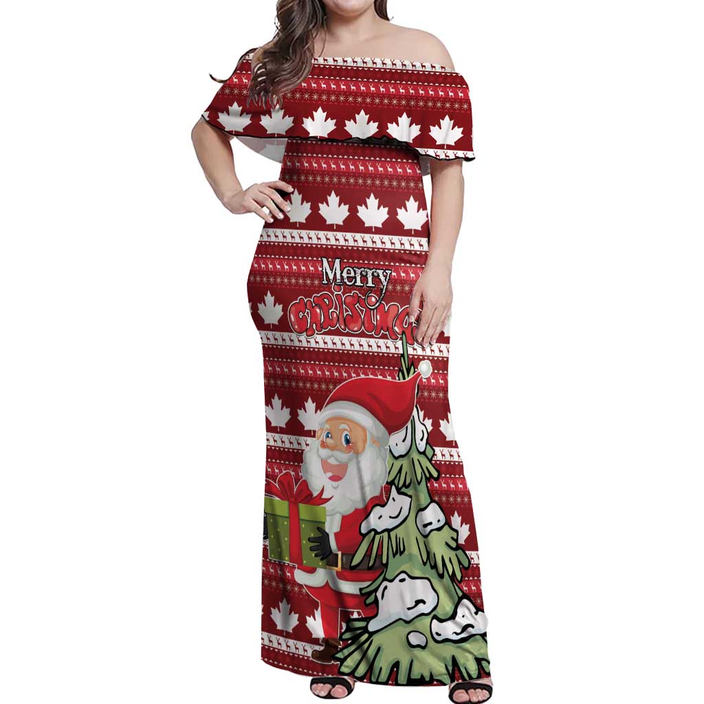 Personalized Canada Christmas Off Shoulder Maxi Dress Maple Leaf Pattern - Wonder Print Shop