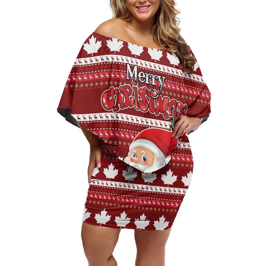 Personalized Canada Christmas Off Shoulder Short Dress Maple Leaf Pattern - Wonder Print Shop