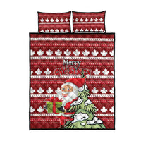Red Christmas quilt bed set with two pillowcases and Santa under Merry Christmas headline