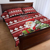 Red Christmas quilt bed set with Santa portrait, maple leaves, and Merry Christmas lettering