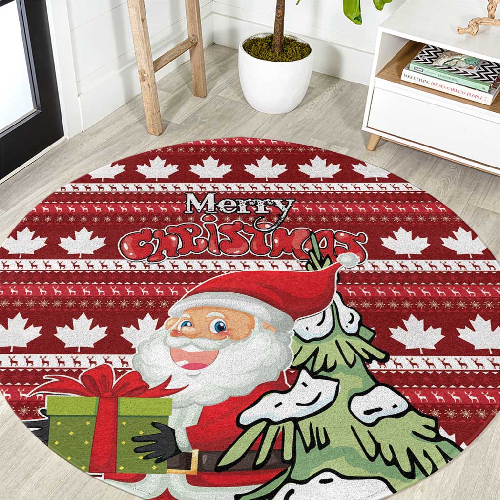 Canada Christmas Round Carpet Maple Leaf Pattern