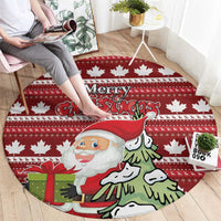 Red round Christmas rug with Santa, gifts, and Merry Christmas lettering