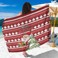 Red Christmas sarong with white maple leaves and Merry Christmas graphic
