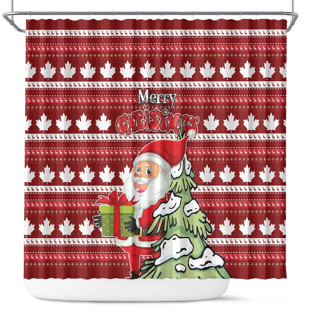 Canada Christmas Shower Curtain Maple Leaf Pattern