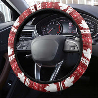 Red steering wheel cover with white maple leaves pattern, full wheel grip fit