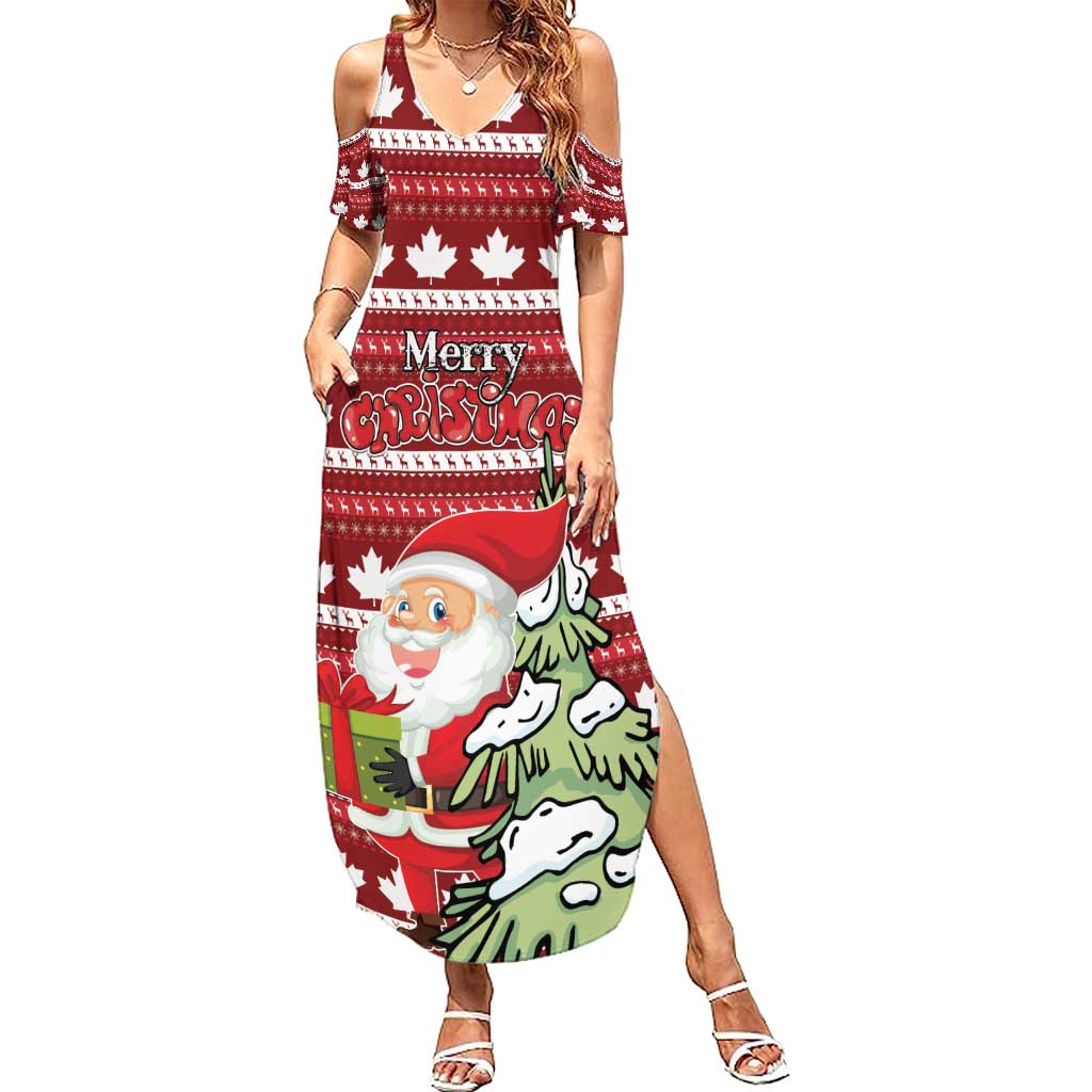 Personalized Canada Christmas Summer Maxi Dress Maple Leaf Pattern - Wonder Print Shop