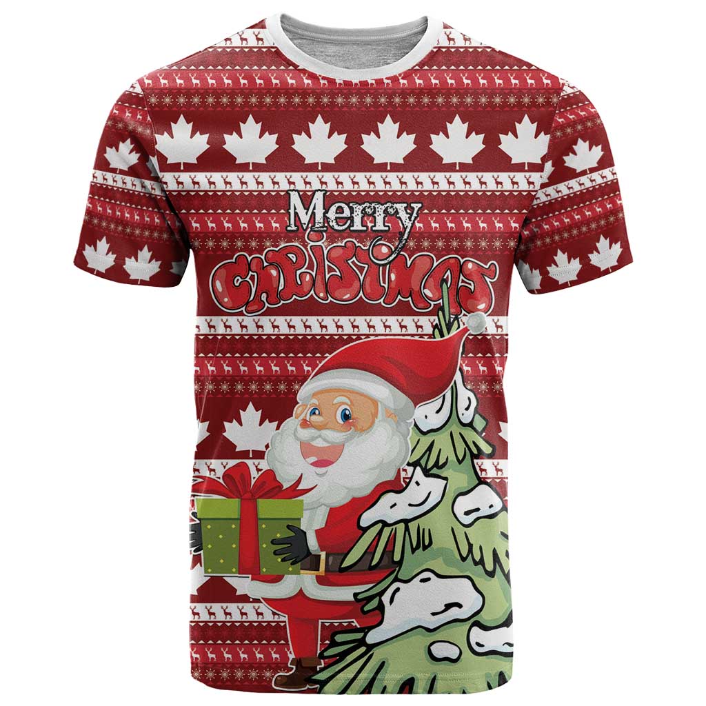 Personalized Canada Christmas T Shirt Maple Leaf Pattern