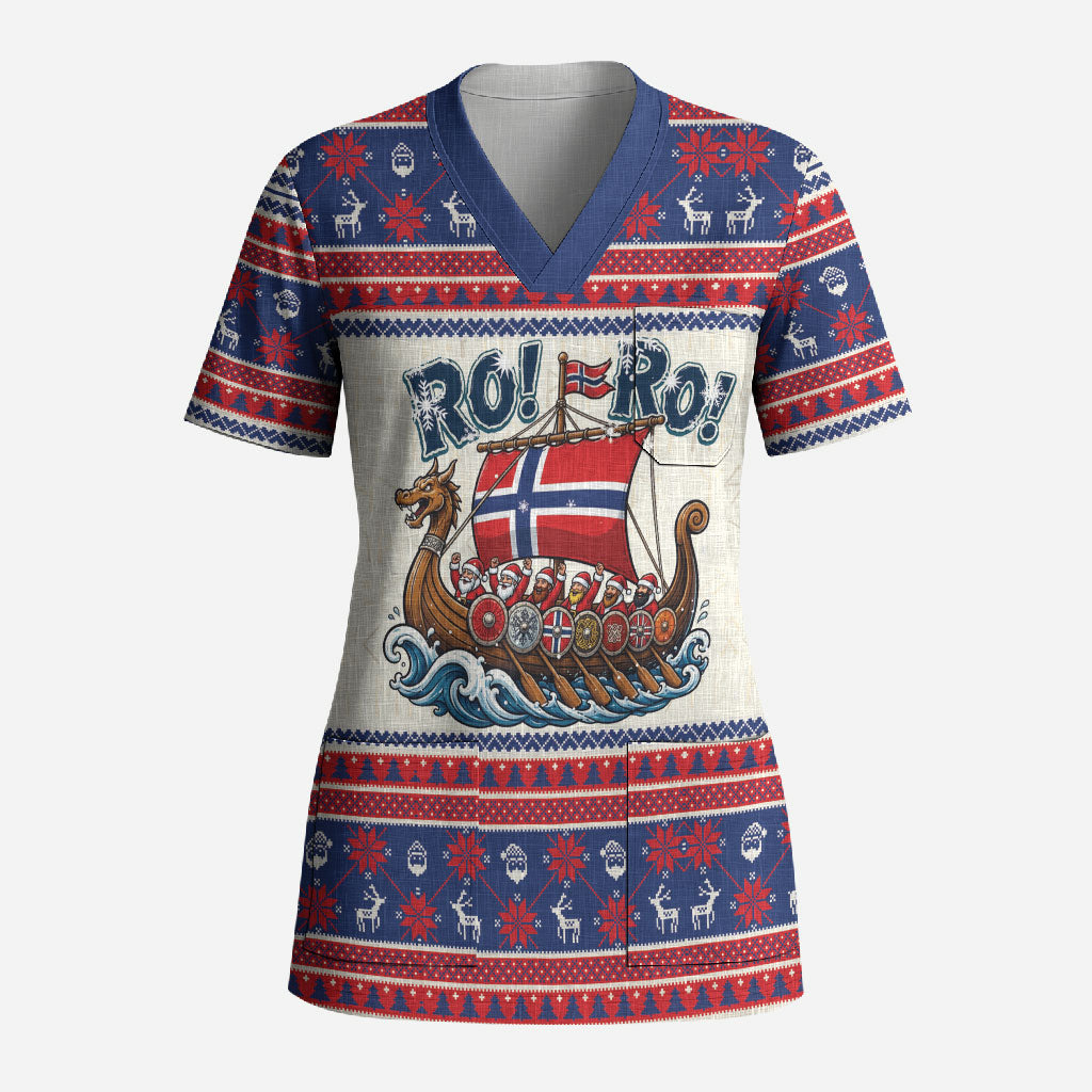Norge Christmas Scrub Top Ro Ro Viking Santa Claus