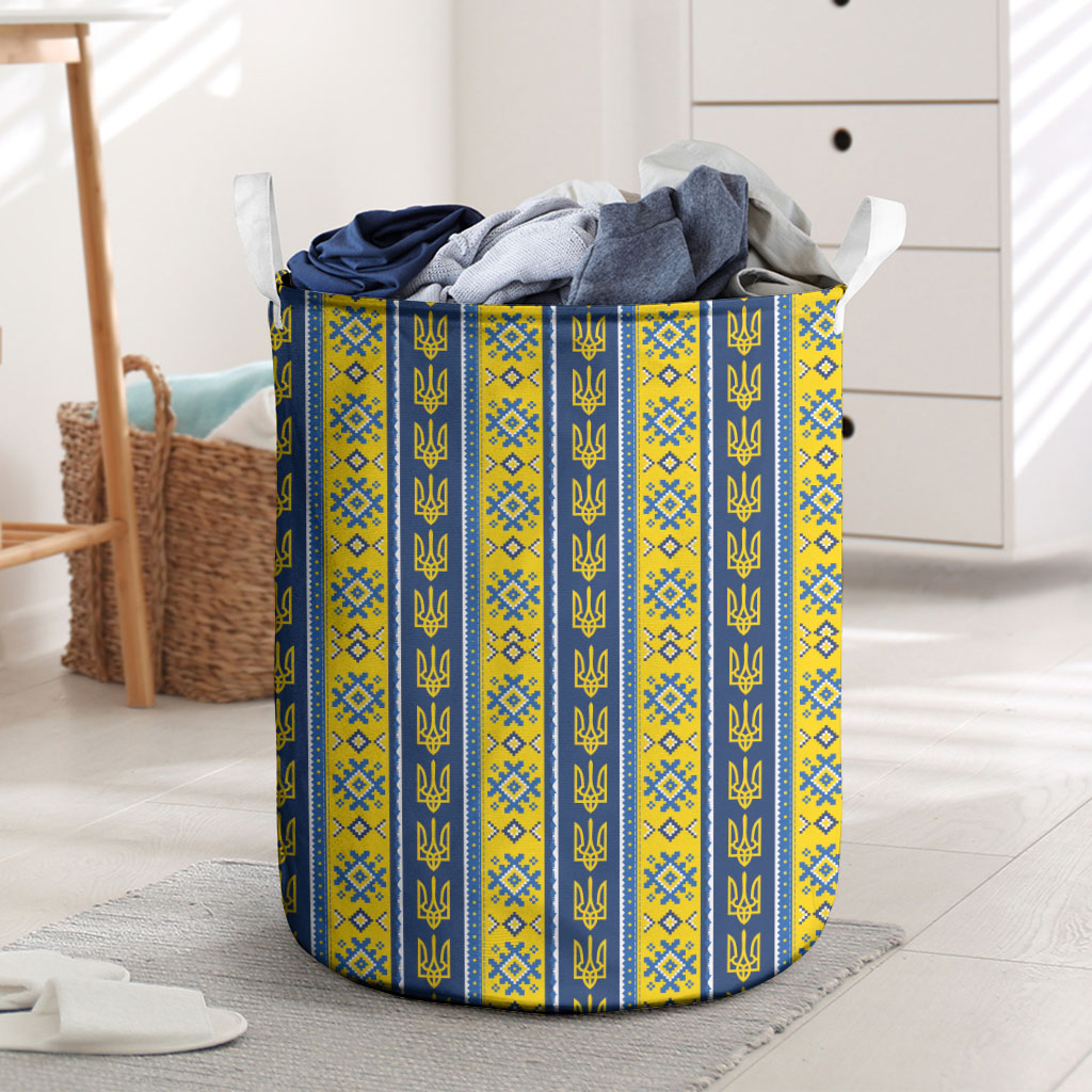 Ukraine Christmas Laundry Basket Ukrainian Trident Pattern