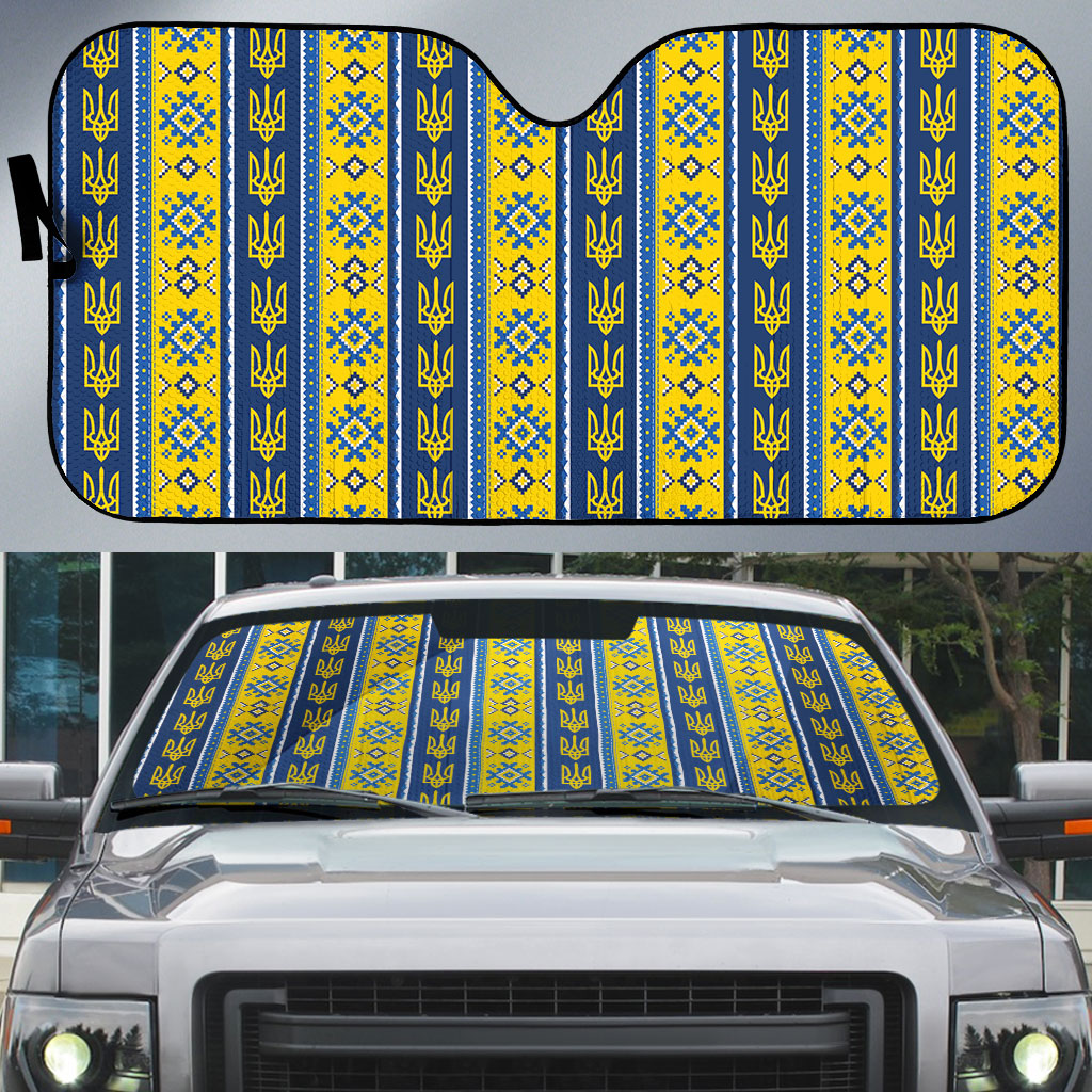 Ukraine Christmas Auto Sun Shade Ukrainian Trident Pattern